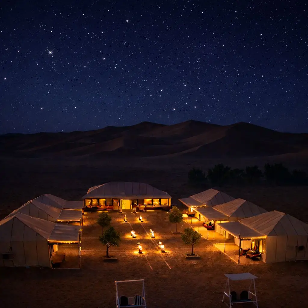 Domande frequenti sul viaggio in Marocco: campo tendato illuminato nel deserto